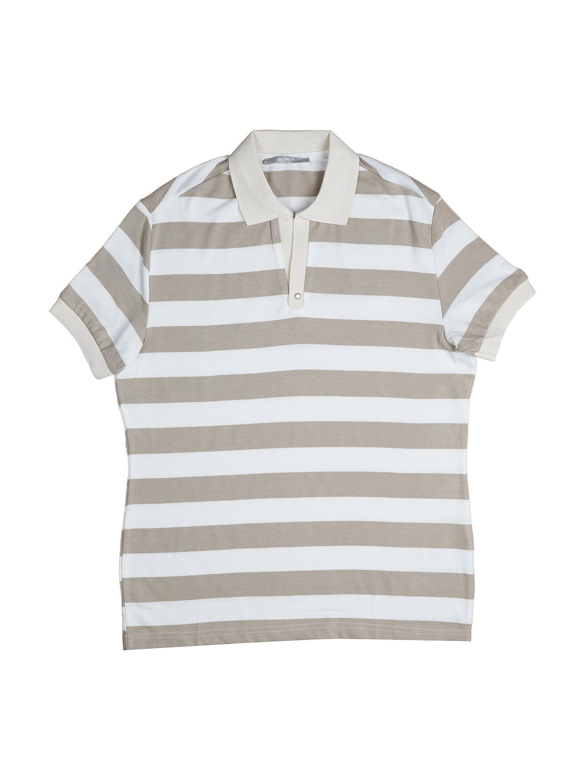 Open Striped Polo Shirt (Beige)