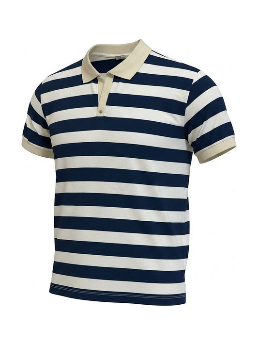 Open Striped Polo Shirt (Navy)