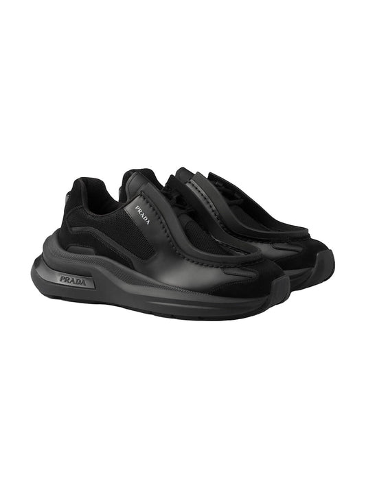 Prada Systeme brushed leather sneakers with bike fabric and suede elements