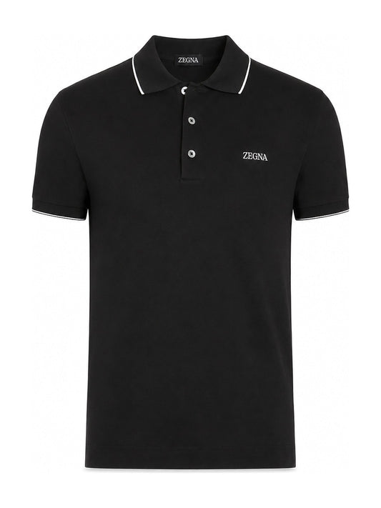 Zegna Black Stretch Cotton Polo